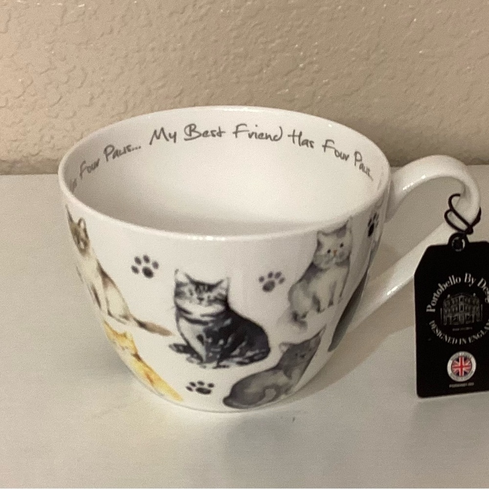 Bone China ‘My Best Friend Has Four Paws’ Cat & Pawprint Design Mug